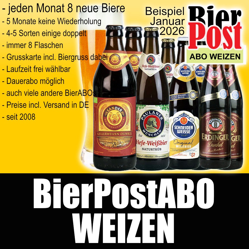 Bild von BierPostABO - WEIZENBIER - incl. Versand in DE, incl. BierPostCARD ohne Glas. 