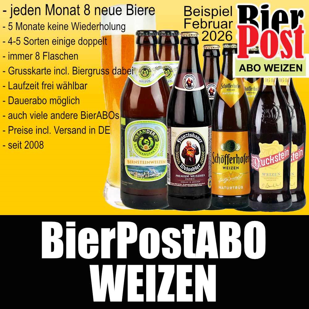 Bild von BierPostABO - WEIZENBIER - incl. Versand in DE, incl. BierPostCARD ohne Glas. 