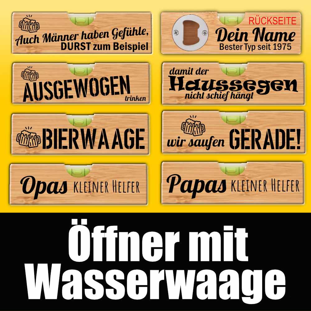 Bild von Wasserwage mit Flaschenöffner und deiner Gravur